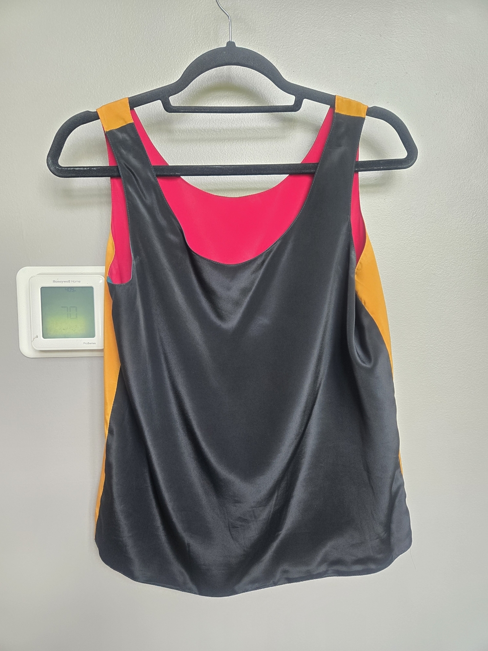 VTG 80s Dina Ariel Colorblock Satin Tank Top Pink Orange Teal Black S